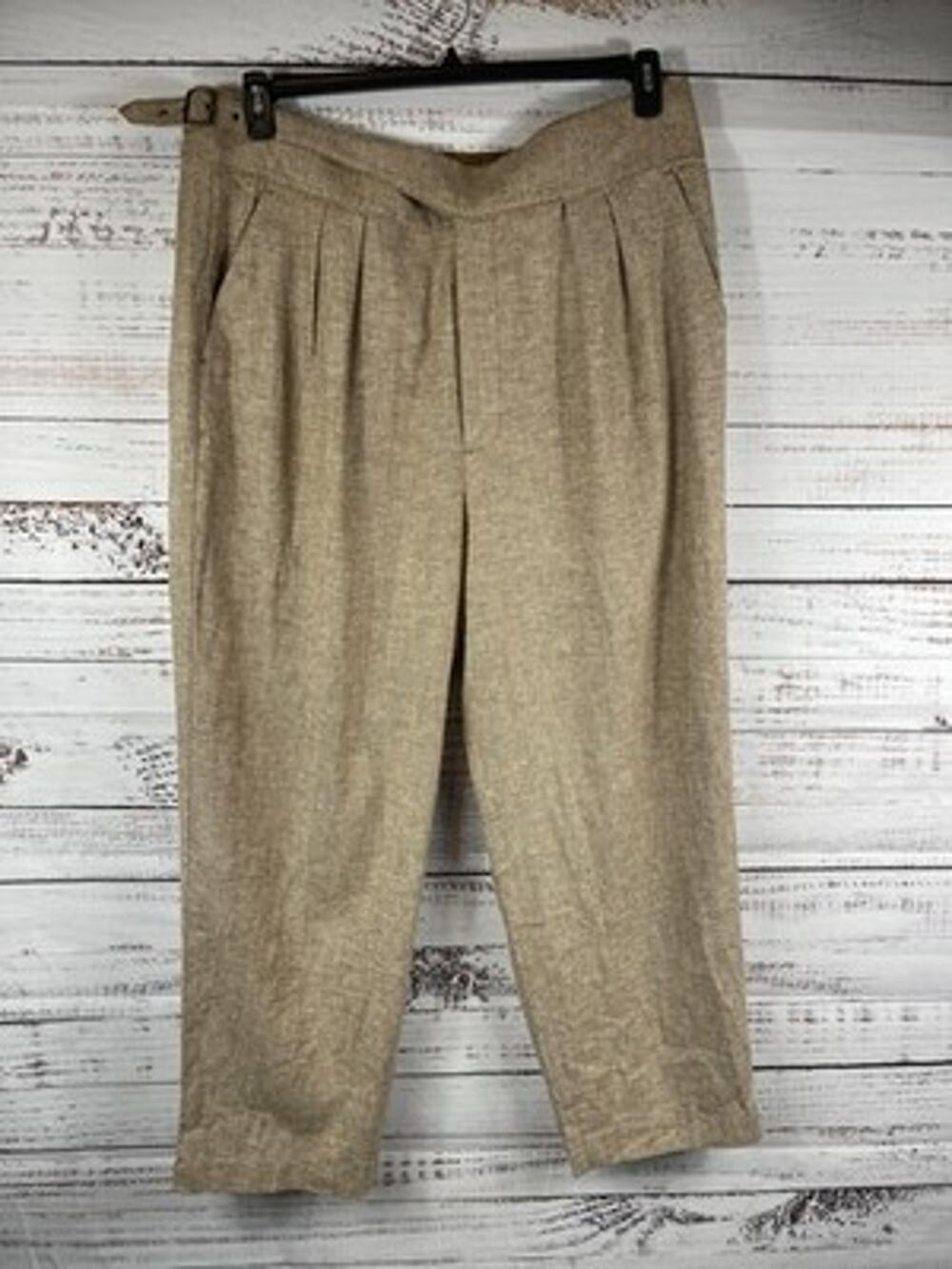 Banana Republic Pants Womens 20 Beige Linen Herringbone Tapered Pleated Belted